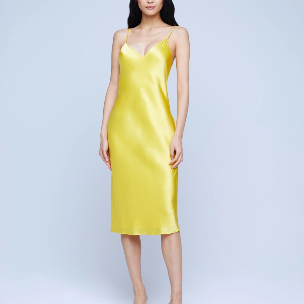 STUNNING BNWT Yellow L'Agence Silk Slip Dress and Cropped Blazer - Picture 2 of 3